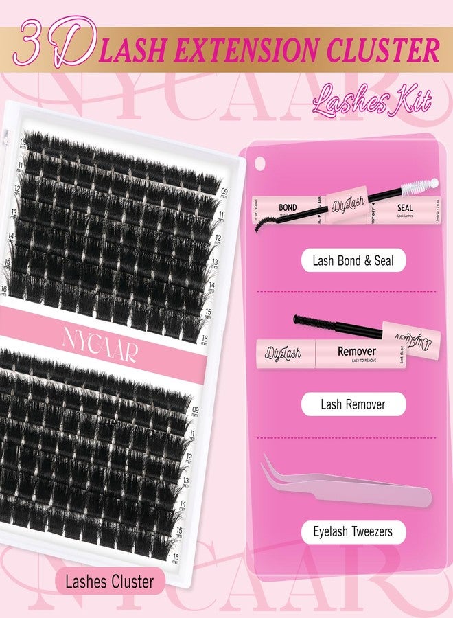 NYCAAR Lash Clusters 3D Effect Individual Lashes Kit NYCAAR 154pcs 200D D Curl 9-16MIX Eyelash Clusters Wispy Lashes Fluffy Cluster Lashes Kit with Lash Glue Remover Applicator Easy to Use for Beginners - Image 2